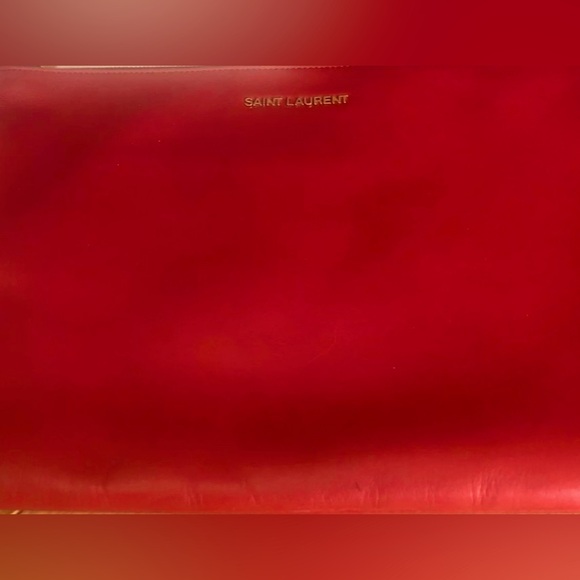 Saint Laurent Leather Pouch Cherry Red iPad Case Tablet Case Clutch Zippered Bag - Picture 8 of 9